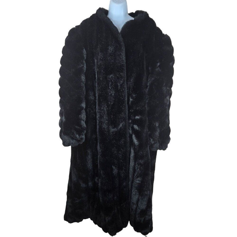 Vintage 50s 60s Luxurious Black XL Faux Fur Coat Mob Wife NEW With Flaws